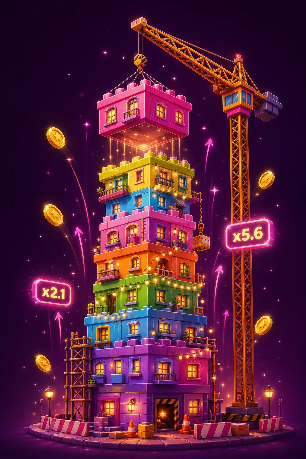 Tower Rush Screenshot - Turm mit Multiplikator x3,24 und Cash-Out-Button